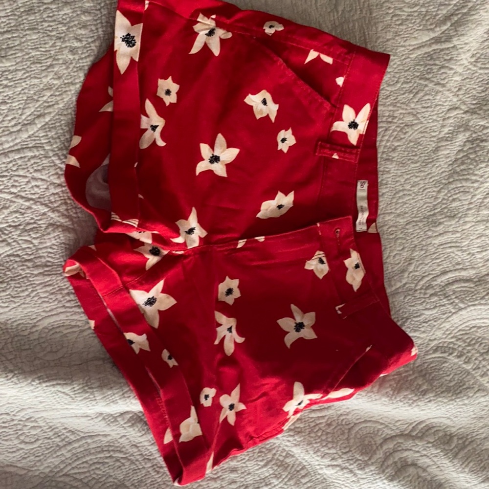 Red with flower print shorts